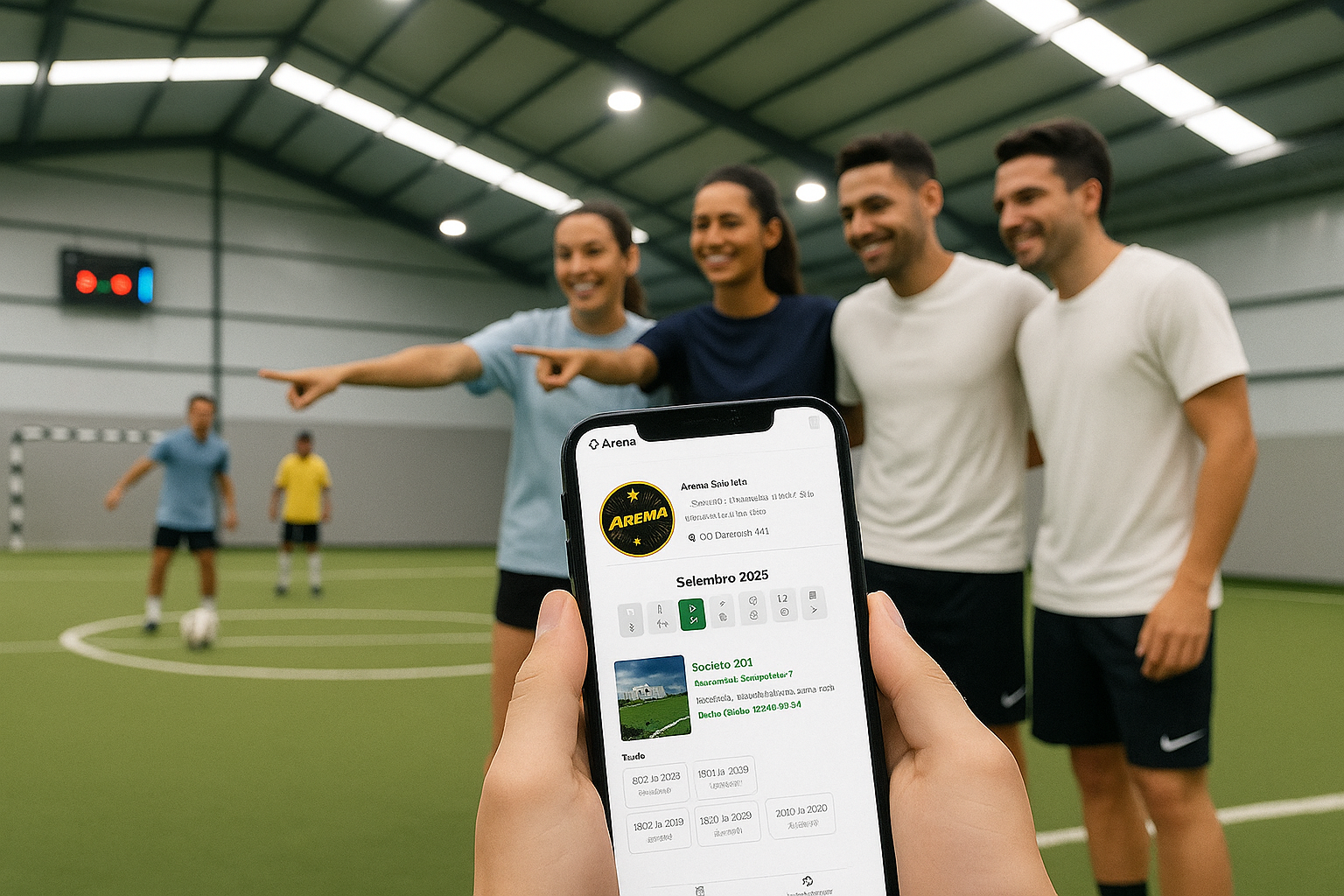 Jogo de futebol society ao pôr do sol